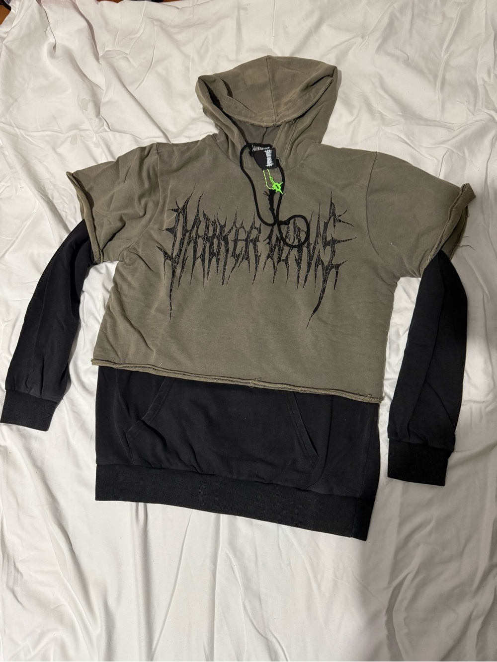 Dolls Kill Darker Wavs Warp Layered Pullover Hoodie